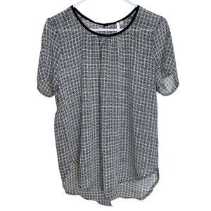 Bellatrix Sheer Geometric Tunic Blouse Women L Open Slit On Back Button American